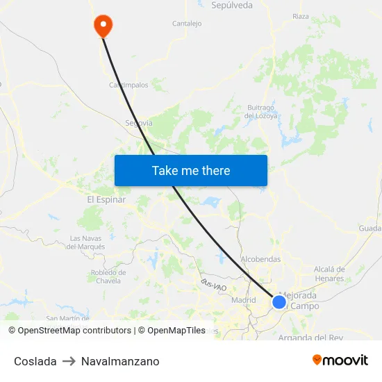 Coslada to Navalmanzano map