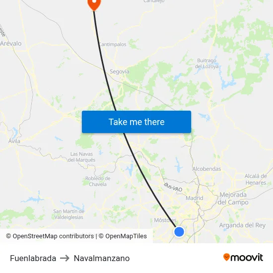 Fuenlabrada to Navalmanzano map