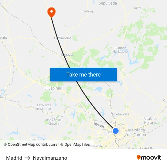 Madrid to Navalmanzano map
