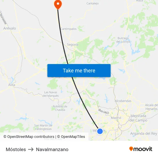 Móstoles to Navalmanzano map