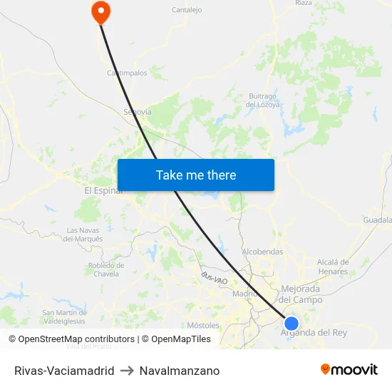 Rivas-Vaciamadrid to Navalmanzano map