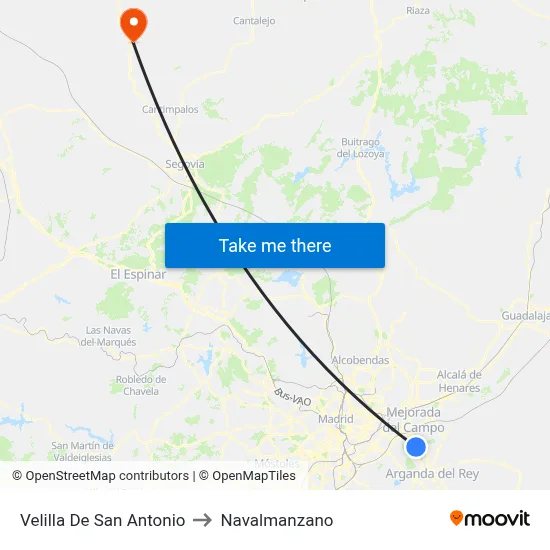 Velilla De San Antonio to Navalmanzano map