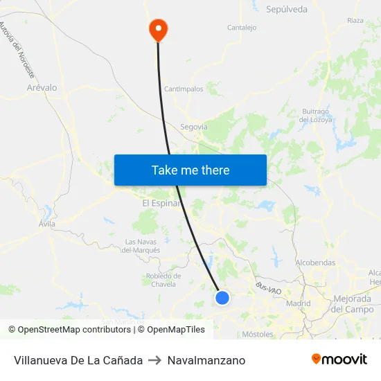 Villanueva De La Cañada to Navalmanzano map