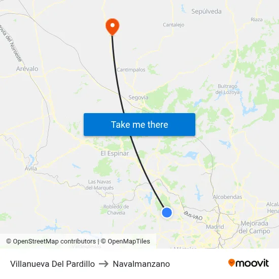 Villanueva Del Pardillo to Navalmanzano map