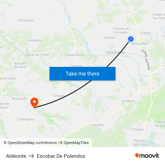 Aldeonte to Escobar De Polendos map