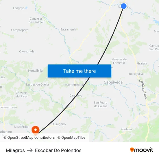 Milagros to Escobar De Polendos map