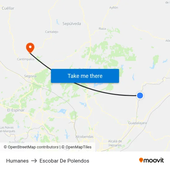 Humanes to Escobar De Polendos map