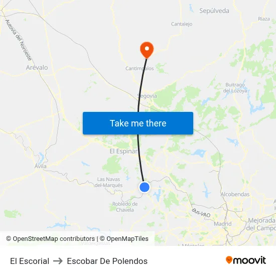 El Escorial to Escobar De Polendos map