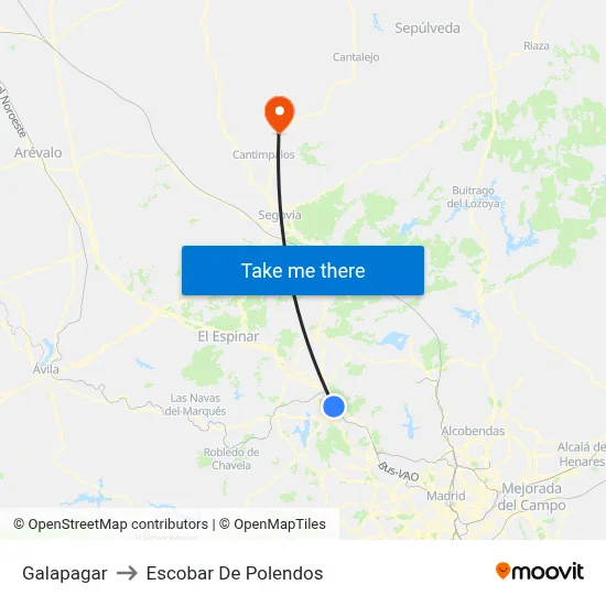 Galapagar to Escobar De Polendos map