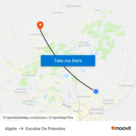 Algete to Escobar De Polendos map