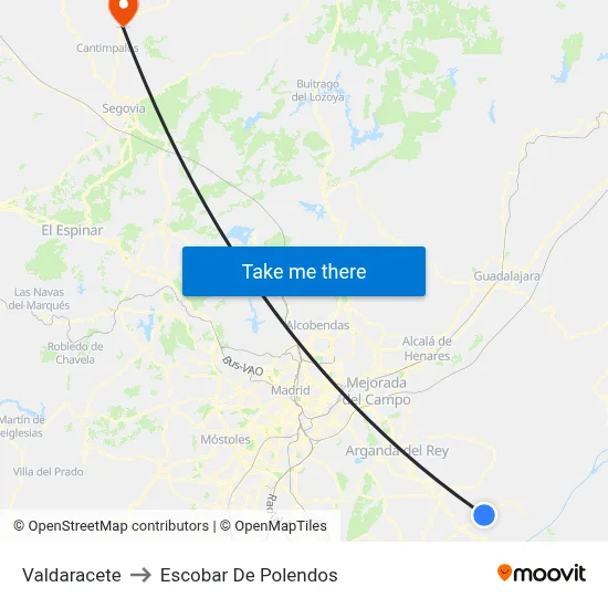 Valdaracete to Escobar De Polendos map