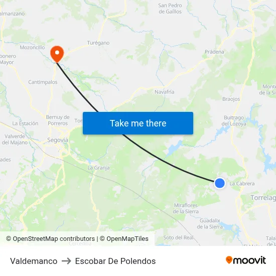 Valdemanco to Escobar De Polendos map