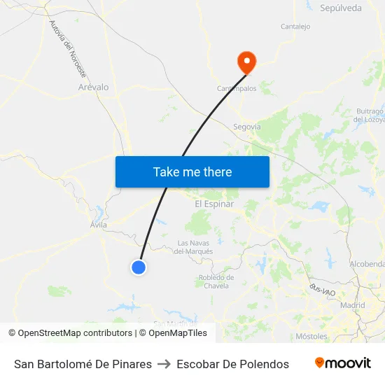 San Bartolomé De Pinares to Escobar De Polendos map
