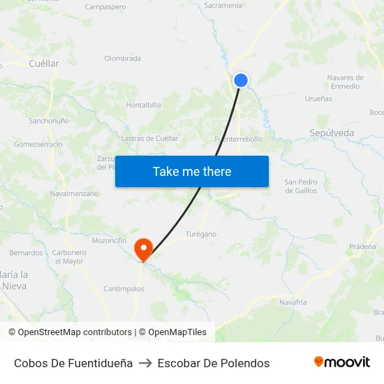 Cobos De Fuentidueña to Escobar De Polendos map