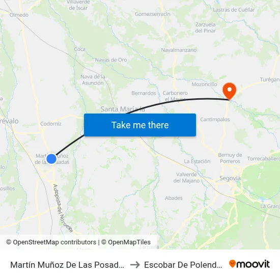 Martín Muñoz De Las Posadas to Escobar De Polendos map