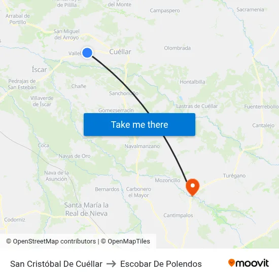 San Cristóbal De Cuéllar to Escobar De Polendos map