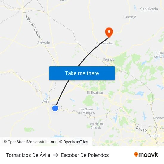 Tornadizos De Ávila to Escobar De Polendos map