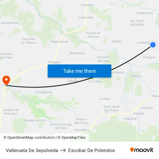 Valleruela De Sepúlveda to Escobar De Polendos map