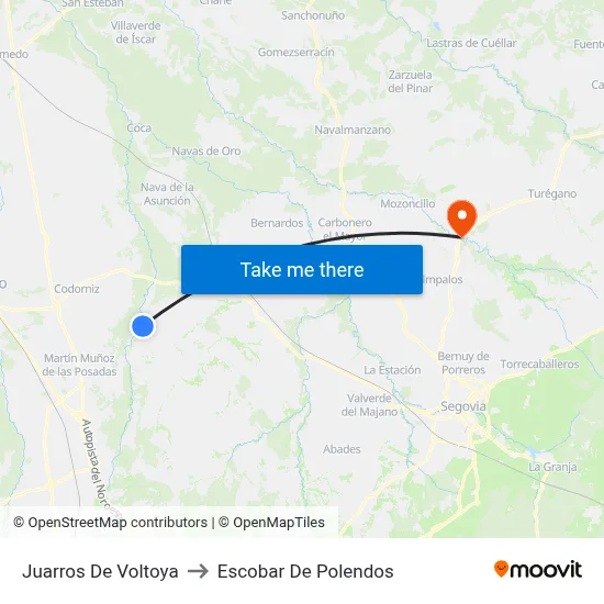 Juarros De Voltoya to Escobar De Polendos map
