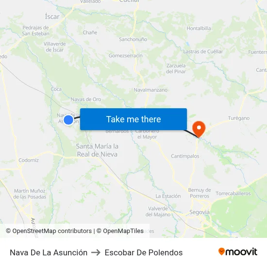Nava De La Asunción to Escobar De Polendos map