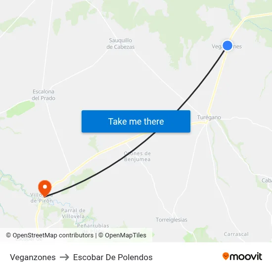 Veganzones to Escobar De Polendos map