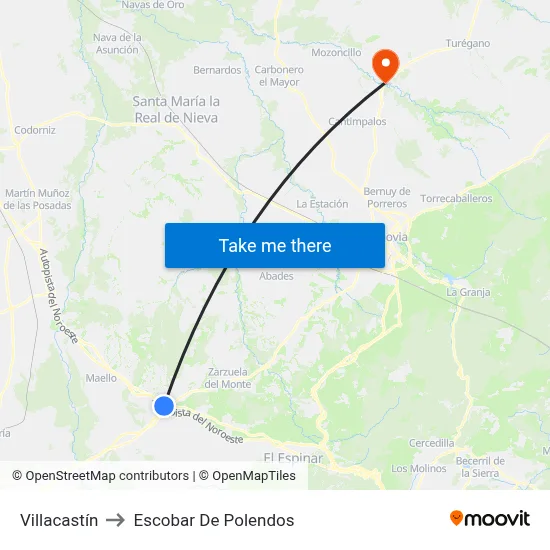 Villacastín to Escobar De Polendos map