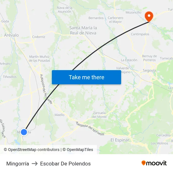 Mingorría to Escobar De Polendos map