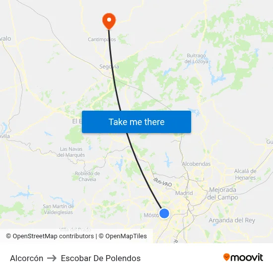 Alcorcón to Escobar De Polendos map