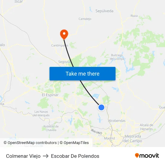 Colmenar Viejo to Escobar De Polendos map