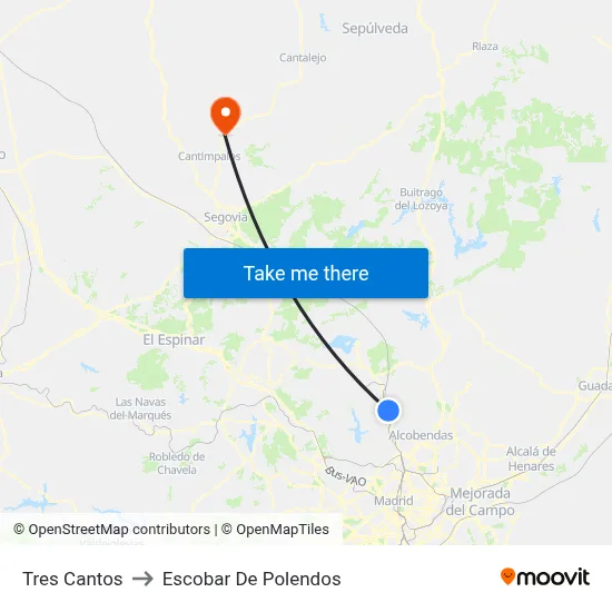 Tres Cantos to Escobar De Polendos map