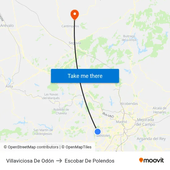 Villaviciosa De Odón to Escobar De Polendos map