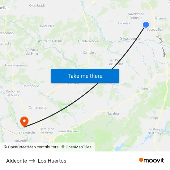 Aldeonte to Los Huertos map
