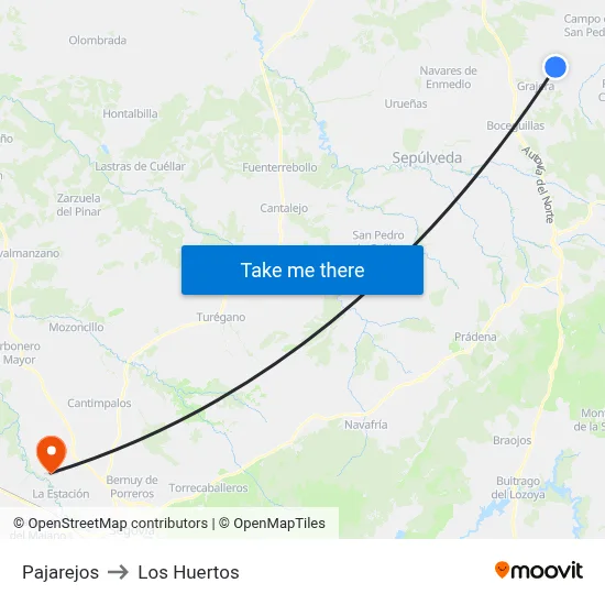 Pajarejos to Los Huertos map