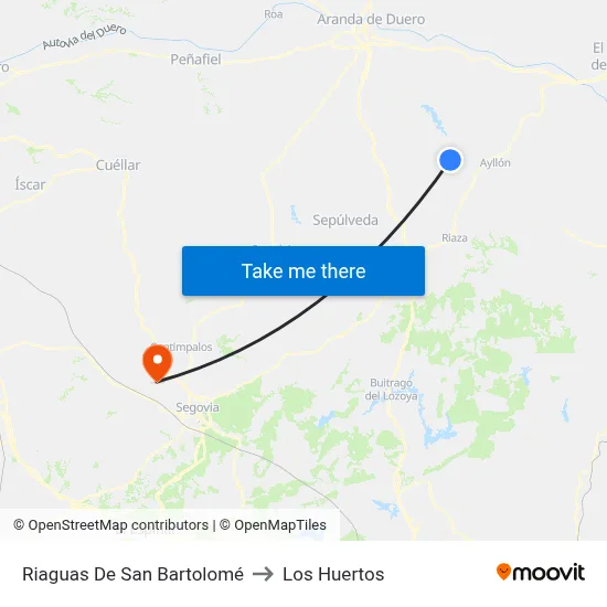 Riaguas De San Bartolomé to Los Huertos map