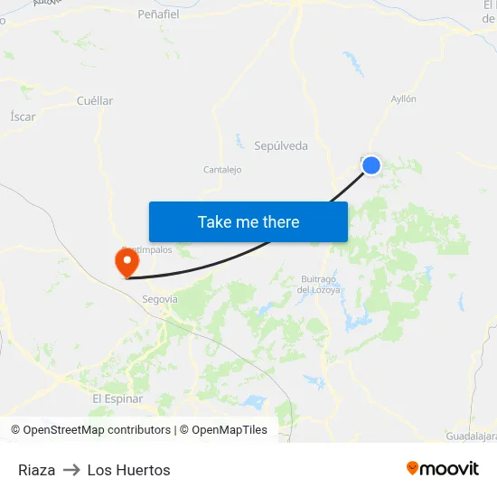 Riaza to Los Huertos map