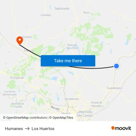 Humanes to Los Huertos map
