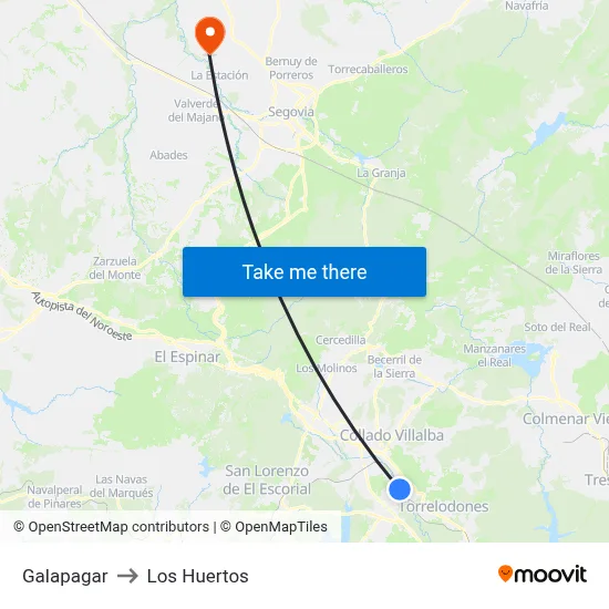 Galapagar to Los Huertos map