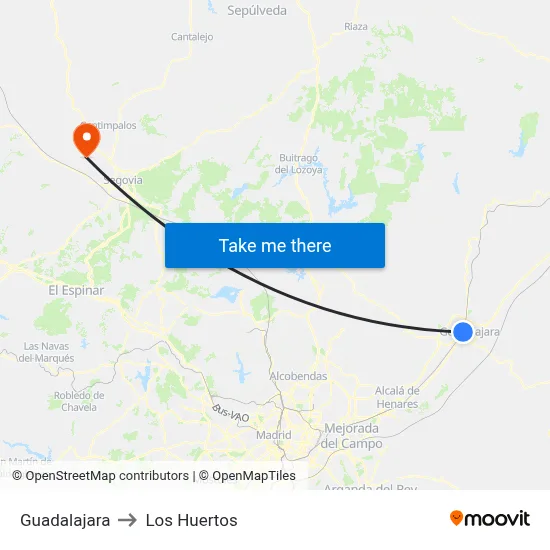 Guadalajara to Los Huertos map