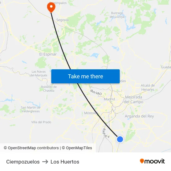 Ciempozuelos to Los Huertos map