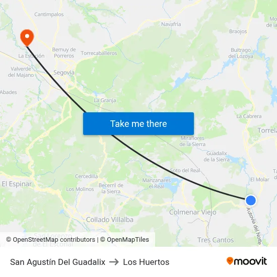 San Agustín Del Guadalix to Los Huertos map