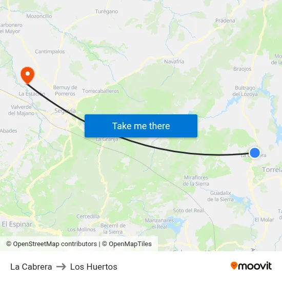 La Cabrera to Los Huertos map