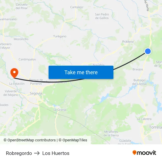 Robregordo to Los Huertos map
