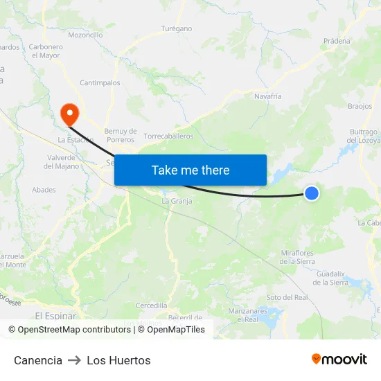 Canencia to Los Huertos map