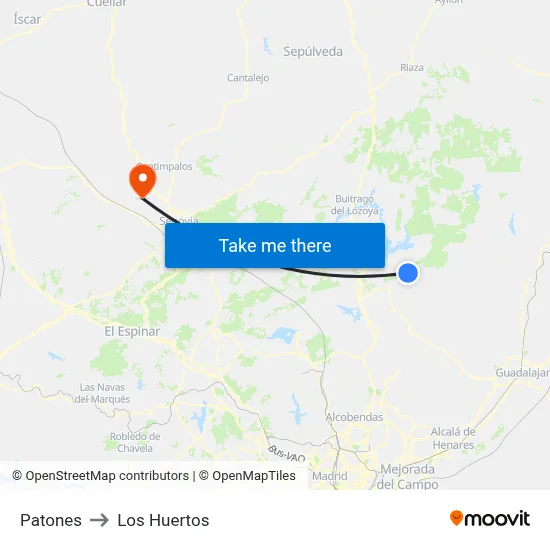 Patones to Los Huertos map