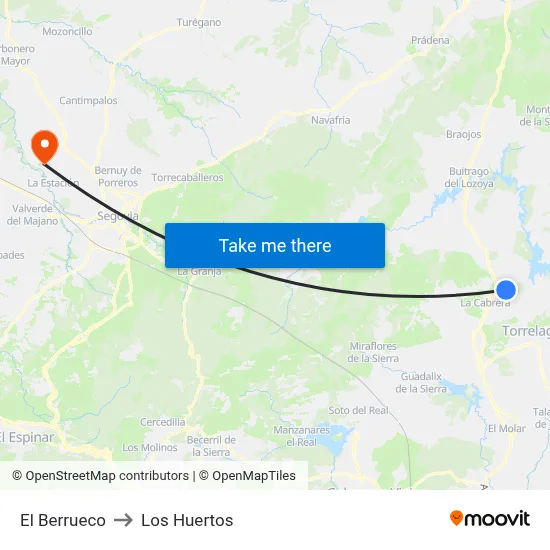 El Berrueco to Los Huertos map