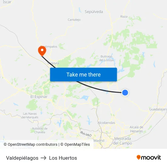 Valdepiélagos to Los Huertos map
