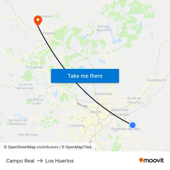 Campo Real to Los Huertos map