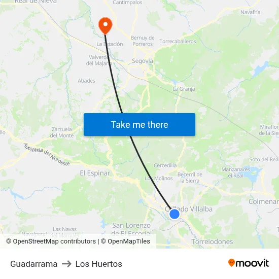 Guadarrama to Los Huertos map