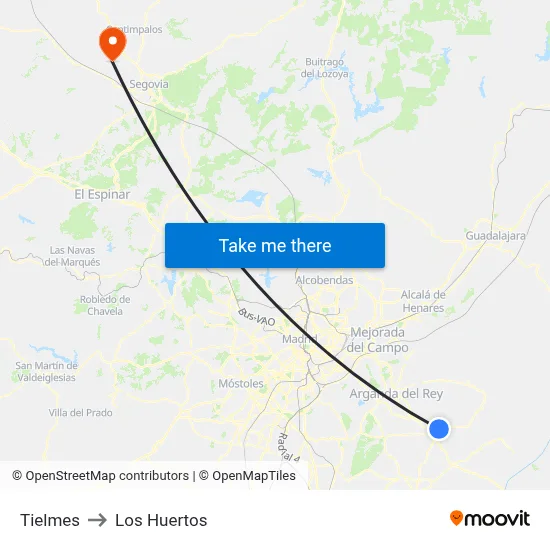 Tielmes to Los Huertos map