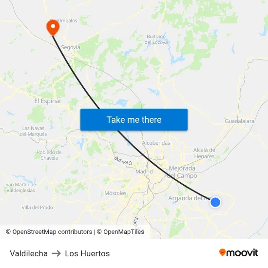 Valdilecha to Los Huertos map